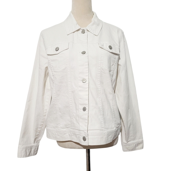 Relativity White Stretch Denim Jacket Women’s Size XL Button Front Cotton Blend - Picture 3 of 12
